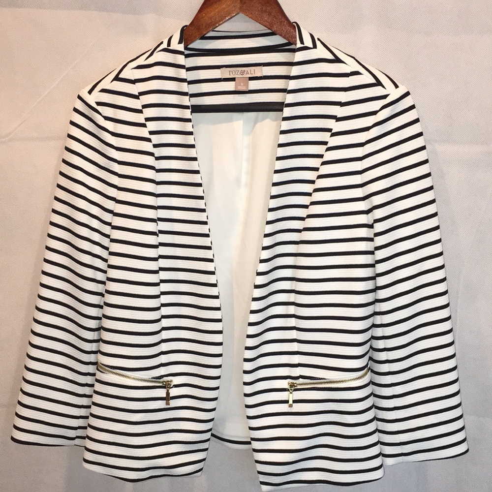 Roz & Ali Striped Knit Blazer – Open Front | Women's Size S